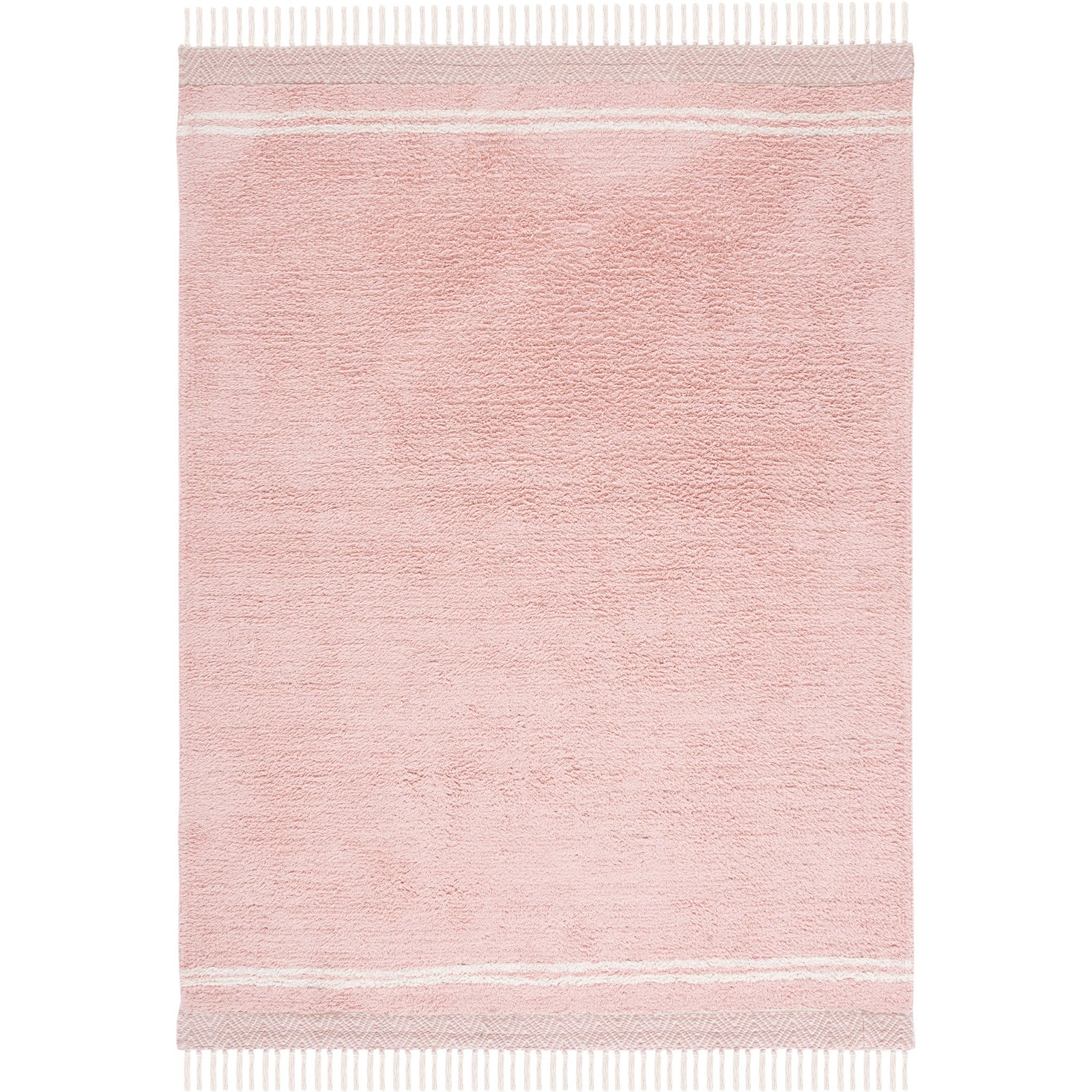 Plush pink rug with ivory bands and fringe adds soft color and cozy texture to your space. || ECR211U-8 || top_studio