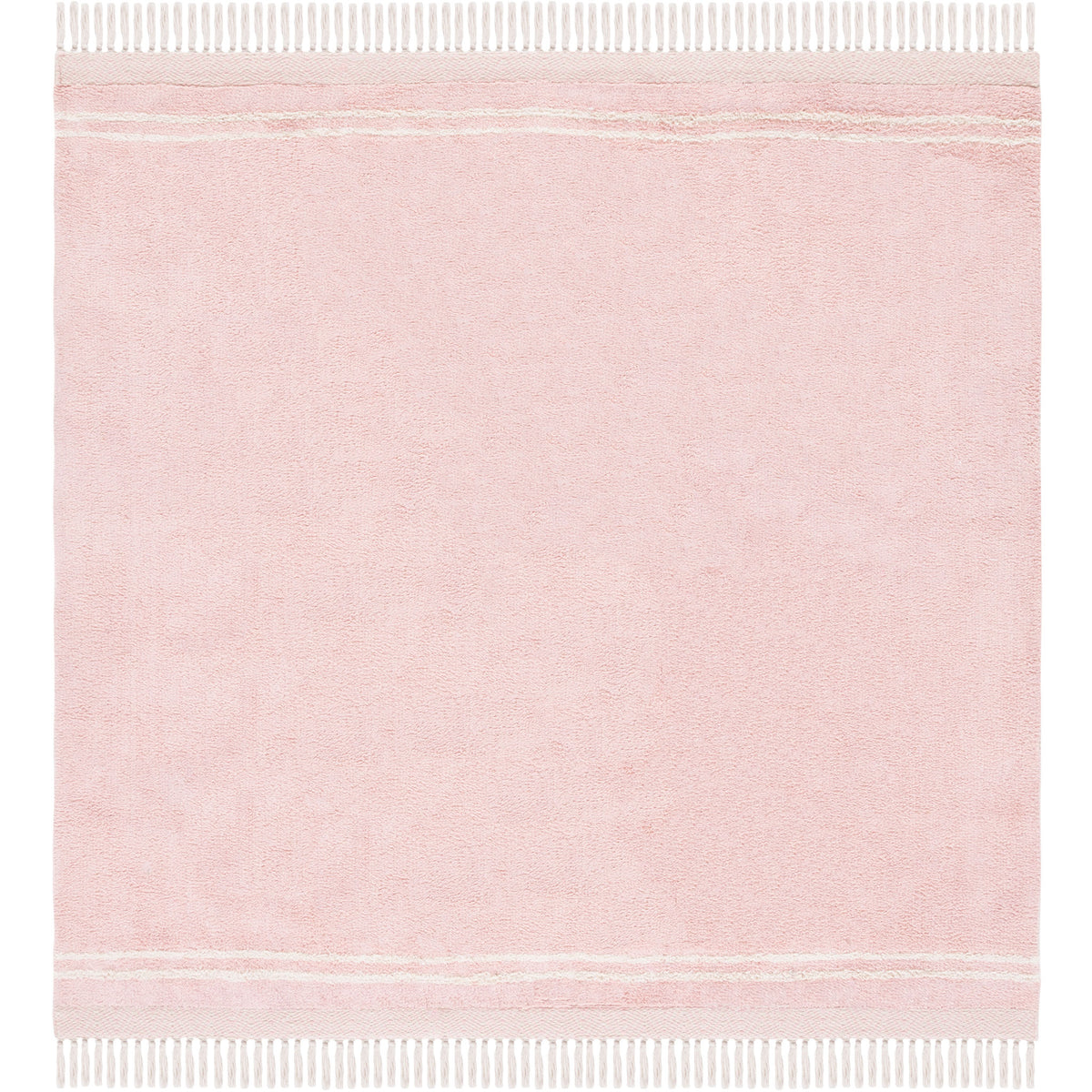 Plush pink rug with ivory bands and fringe adds soft color and cozy texture to your space. || ECR211U-8 || top_studio