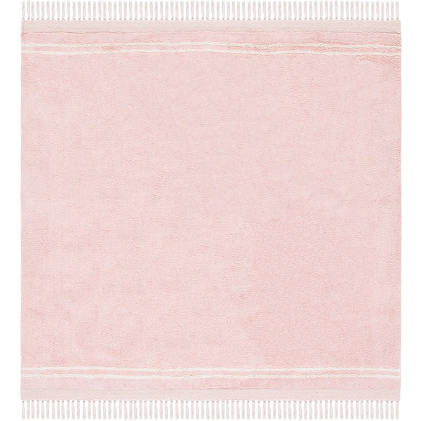 Square pink rug with ivory bands and tassel fringe delivers simple, soothing style. || ECR211U-6SQ || top_studio