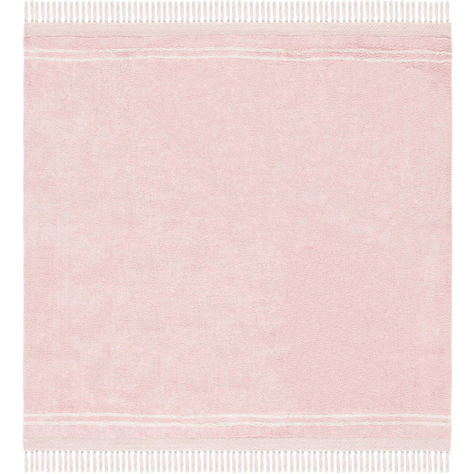 Square pink rug with ivory bands and tassel fringe delivers simple, soothing style. || ECR211U-6SQ || top_studio