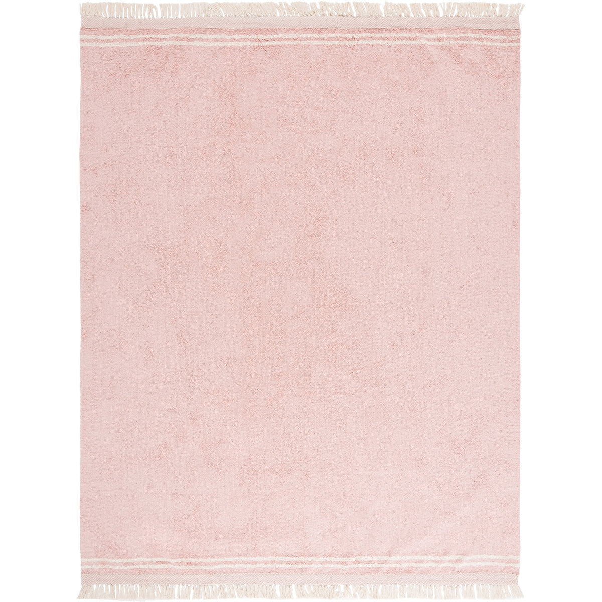 Plush pink rug with ivory bands and fringe adds soft color and cozy texture to your space. || ECR211U-8 || top_studio