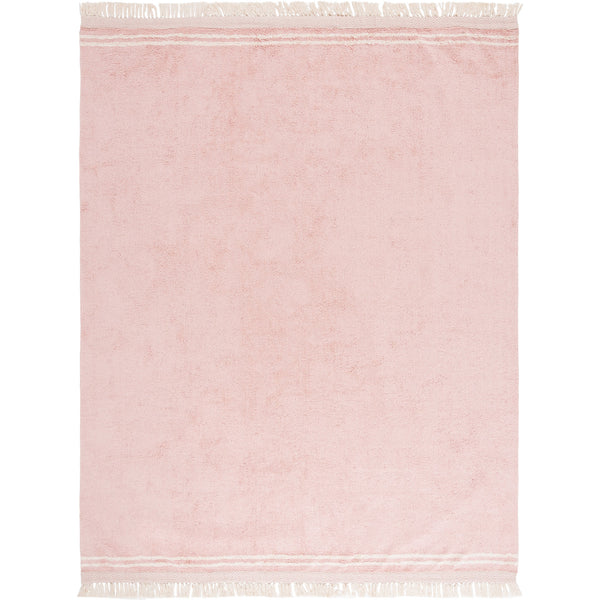 Plush pink rug with ivory bands and fringe adds soft color and cozy texture to your space. || ECR211U-8 || top_studio
