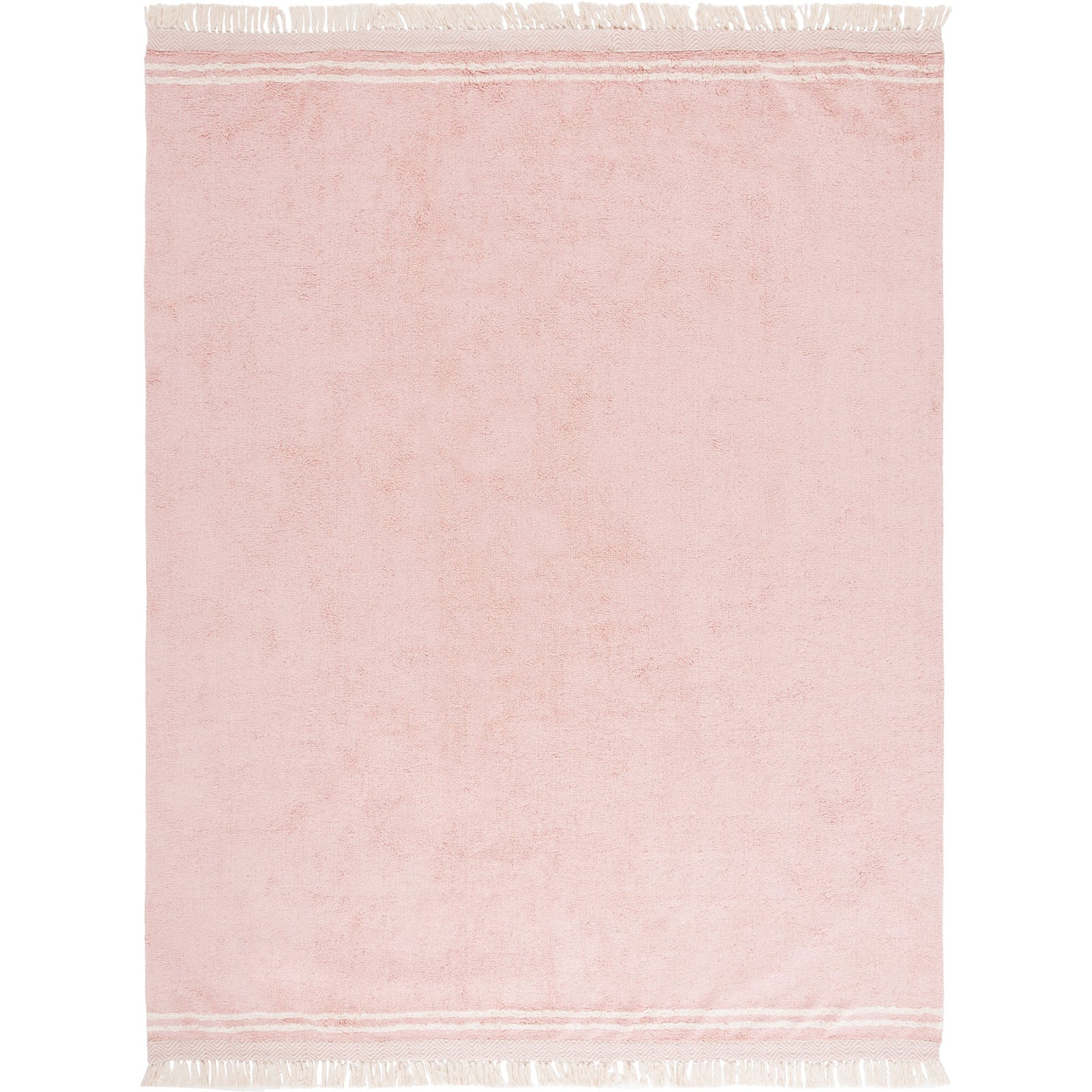 Plush pink rug with ivory bands and fringe adds soft color and cozy texture to your space. || ECR211U-8 || top_studio