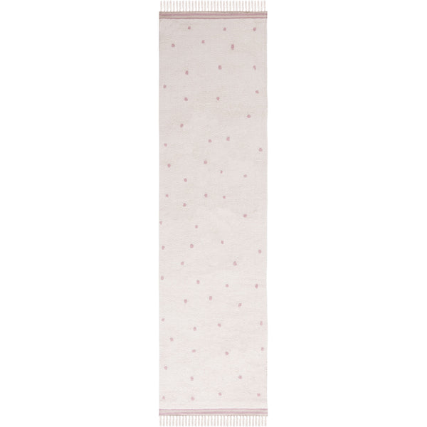 Ivory runner rug with soft pink dots and tasseled ends for a playful, airy look || ECR212U-29 || top_studio