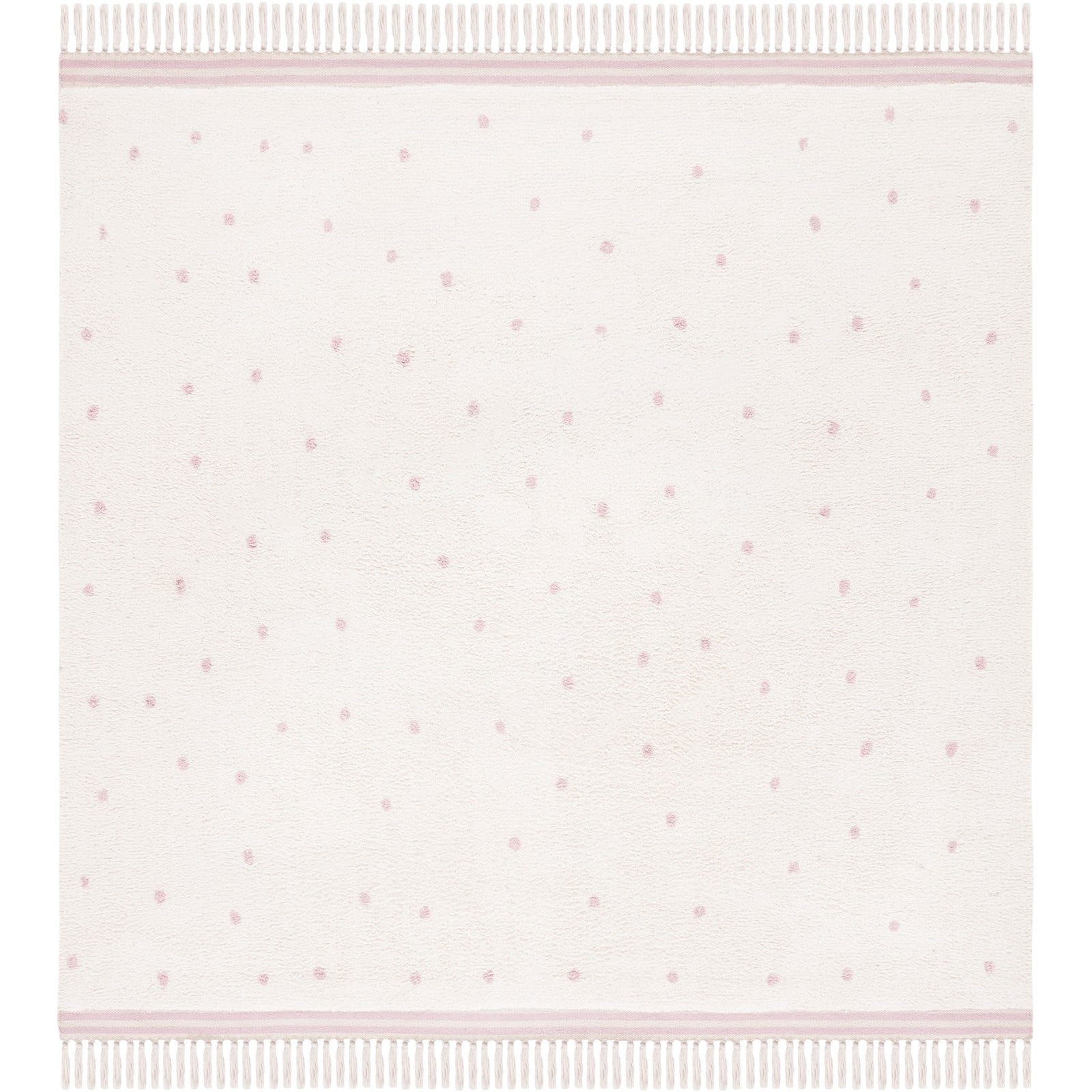 Square ivory rug dotted with pink and lined with tasseled ends || ECR212U-6SQ || top_studio