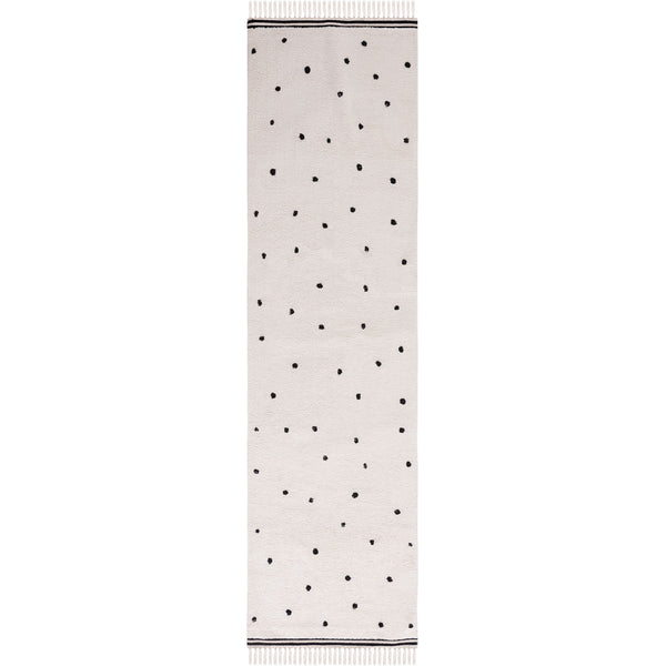 Ivory runner rug with playful black dots and tasseled edges for a clean, modern look || ECR212Z-29 || top_studio