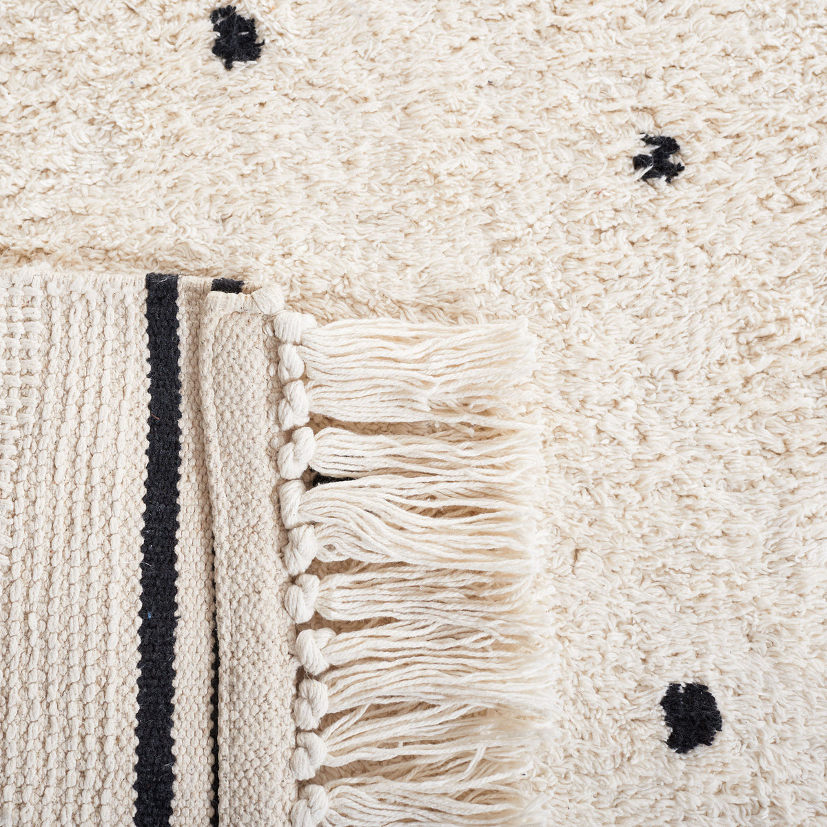 Textured backing and braided fringe highlight the rug's sturdy weave and clean finish. || ECR212Z-5 || backing_studio