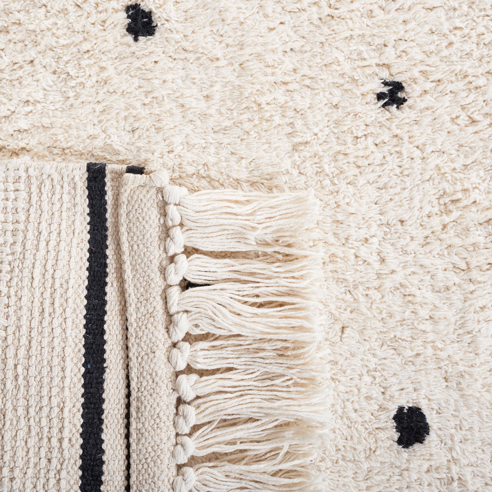 Textured backing and braided fringe highlight the rug's sturdy weave and clean finish. || ECR212Z-5 || backing_studio