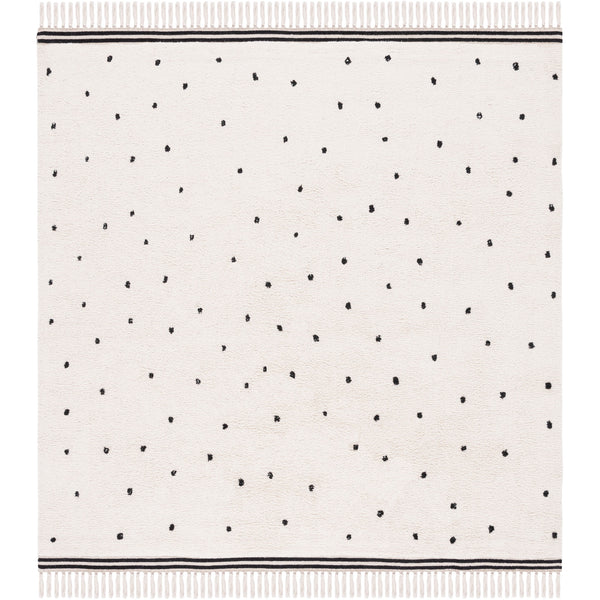 Square ivory rug with dotted pattern and fringe on all sides for balanced, modern style. || ECR212Z-6SQ || top_studio