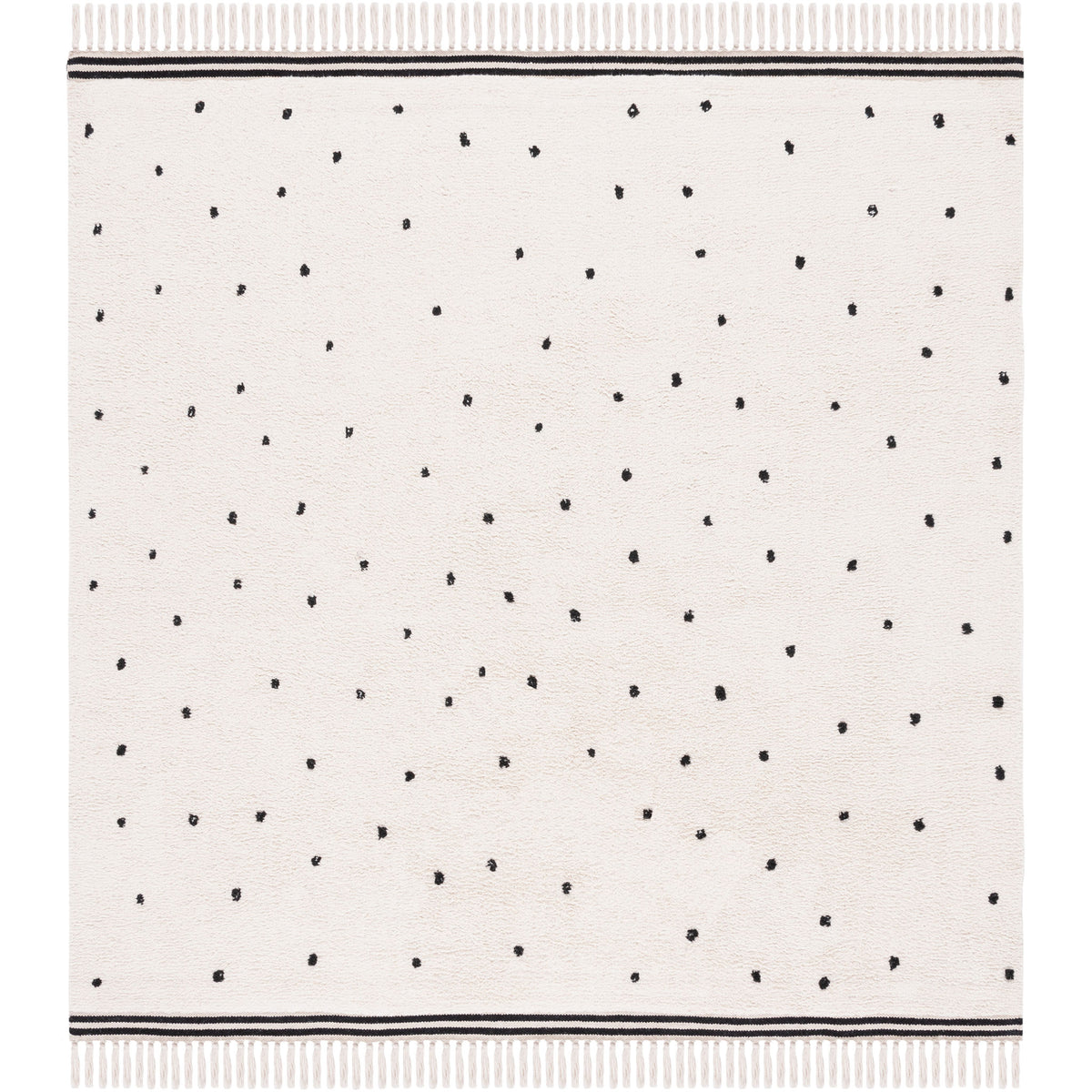 Square ivory rug with dotted pattern and fringe on all sides for balanced, modern style. || ECR212Z-6SQ || top_studio