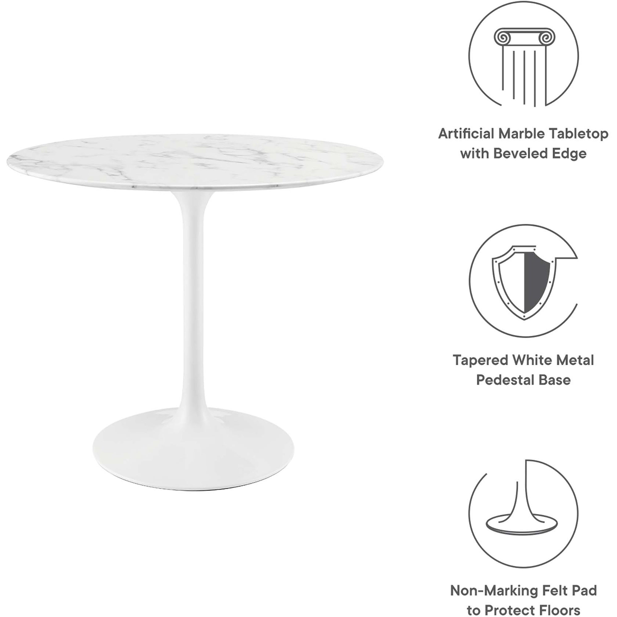 Lipton Round Faux Marble Dining Table White