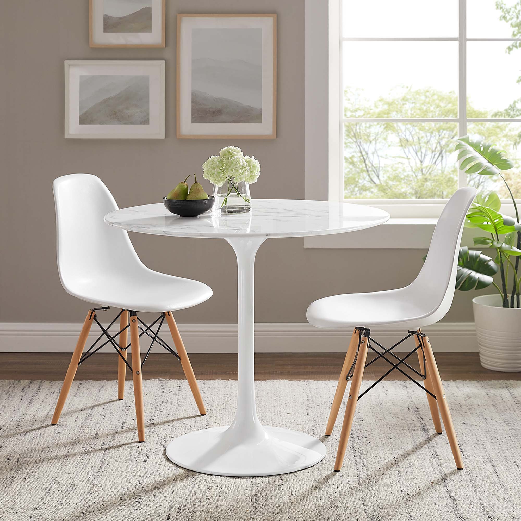 Lipton Round Faux Marble Dining Table White