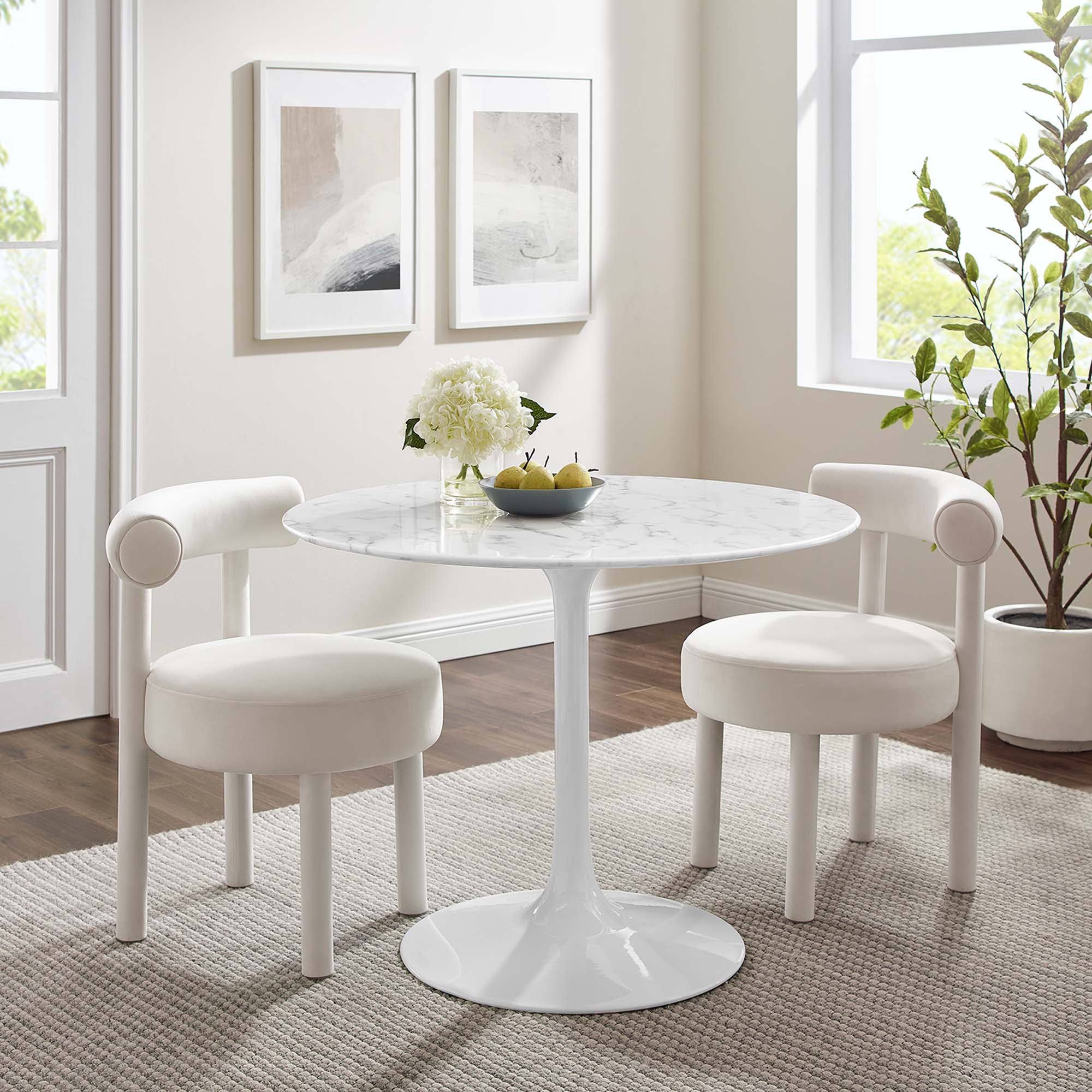 Lipton Round Faux Marble Dining Table White