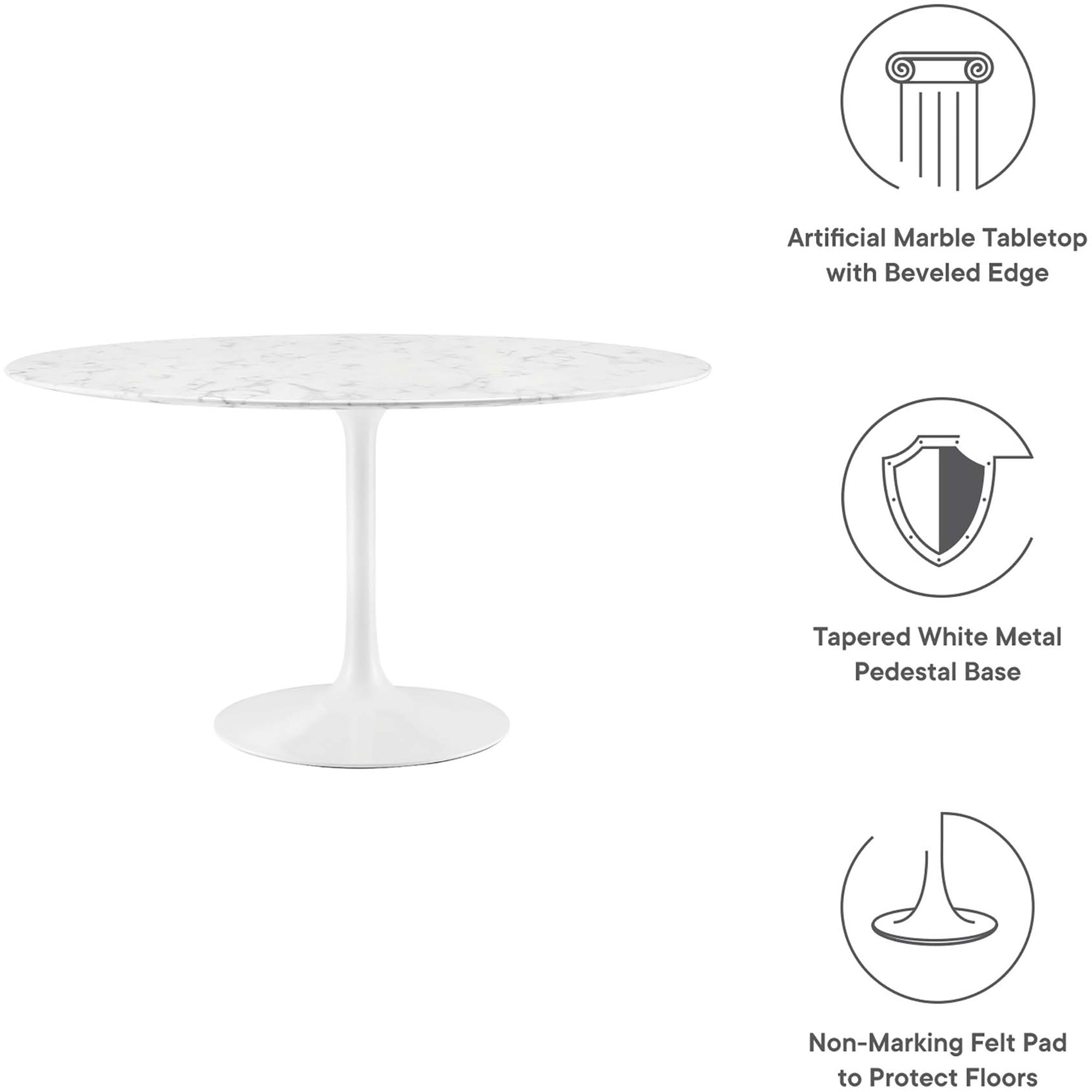 Lipton Round Faux Marble Dining Table White