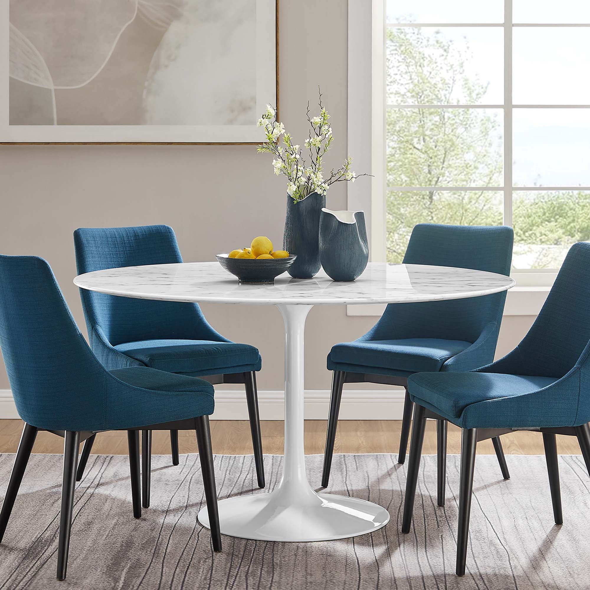 Lipton Round Faux Marble Dining Table White