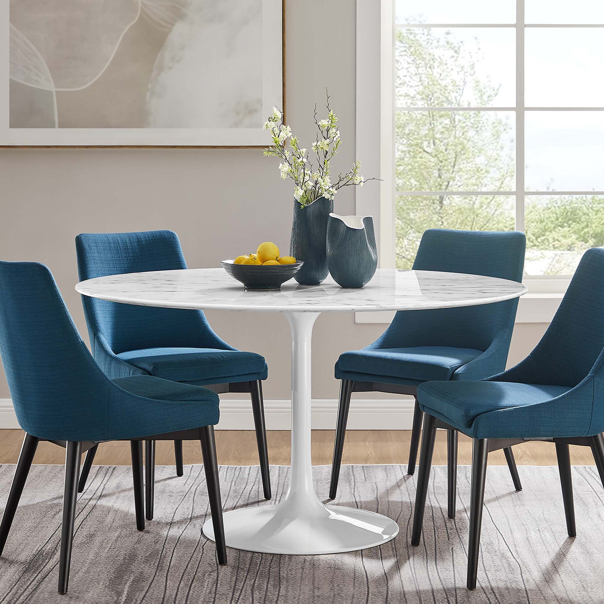 Lipton Round Faux Marble Dining Table White