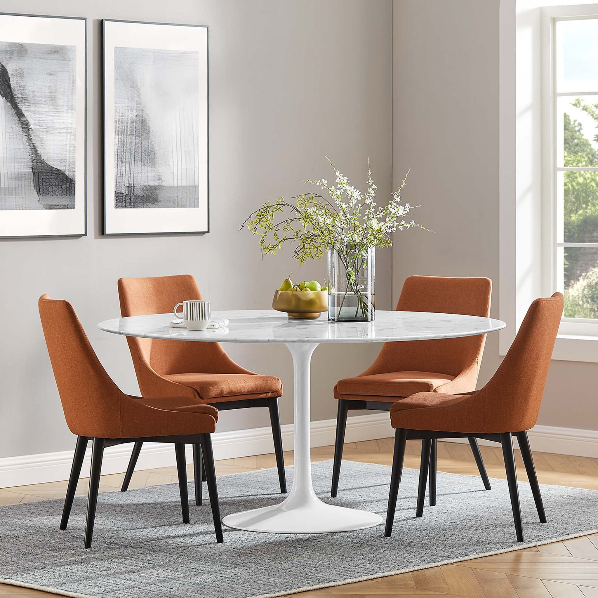 Lipton Round Faux Marble Dining Table White