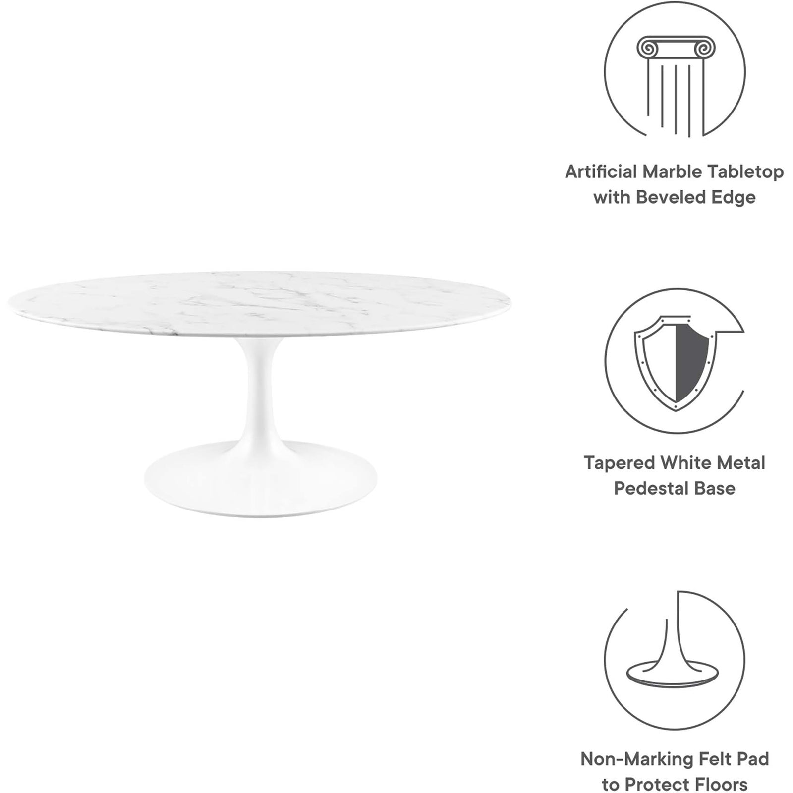 Lipton Oval Coffee Table White Marble
