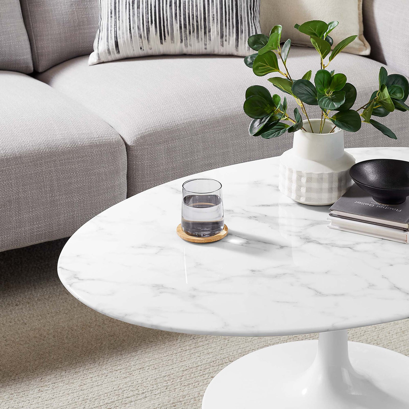 Lipton Oval Coffee Table White Marble