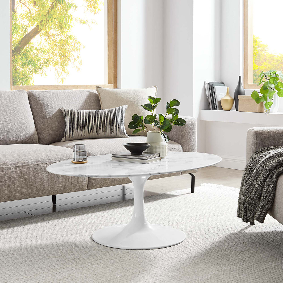 Lipton Oval Coffee Table White Marble