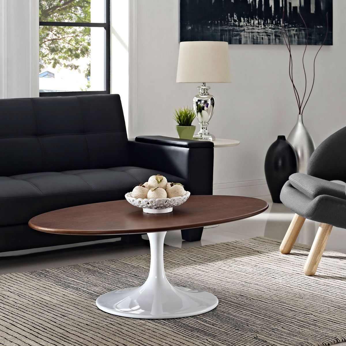 Lipton Oval Wood Coffee Table Walnut/White