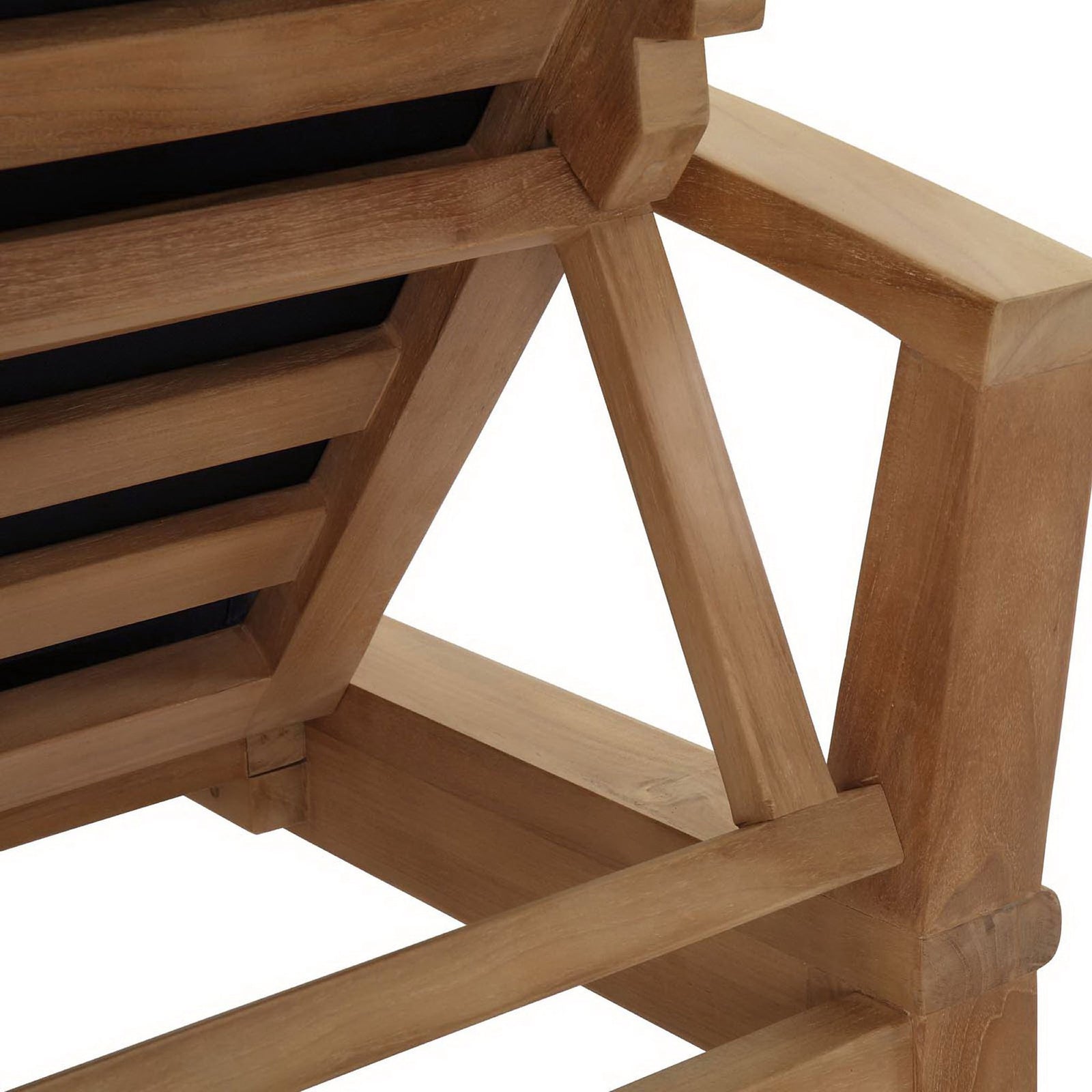 Solid teak frame construction with angular support braces and warm natural wood grain || EEI-1151-NAT-NAV-SET || detail_studio