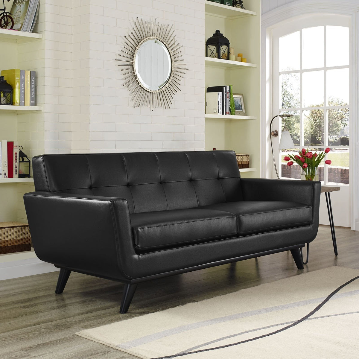 Emory Leather Loveseat Black