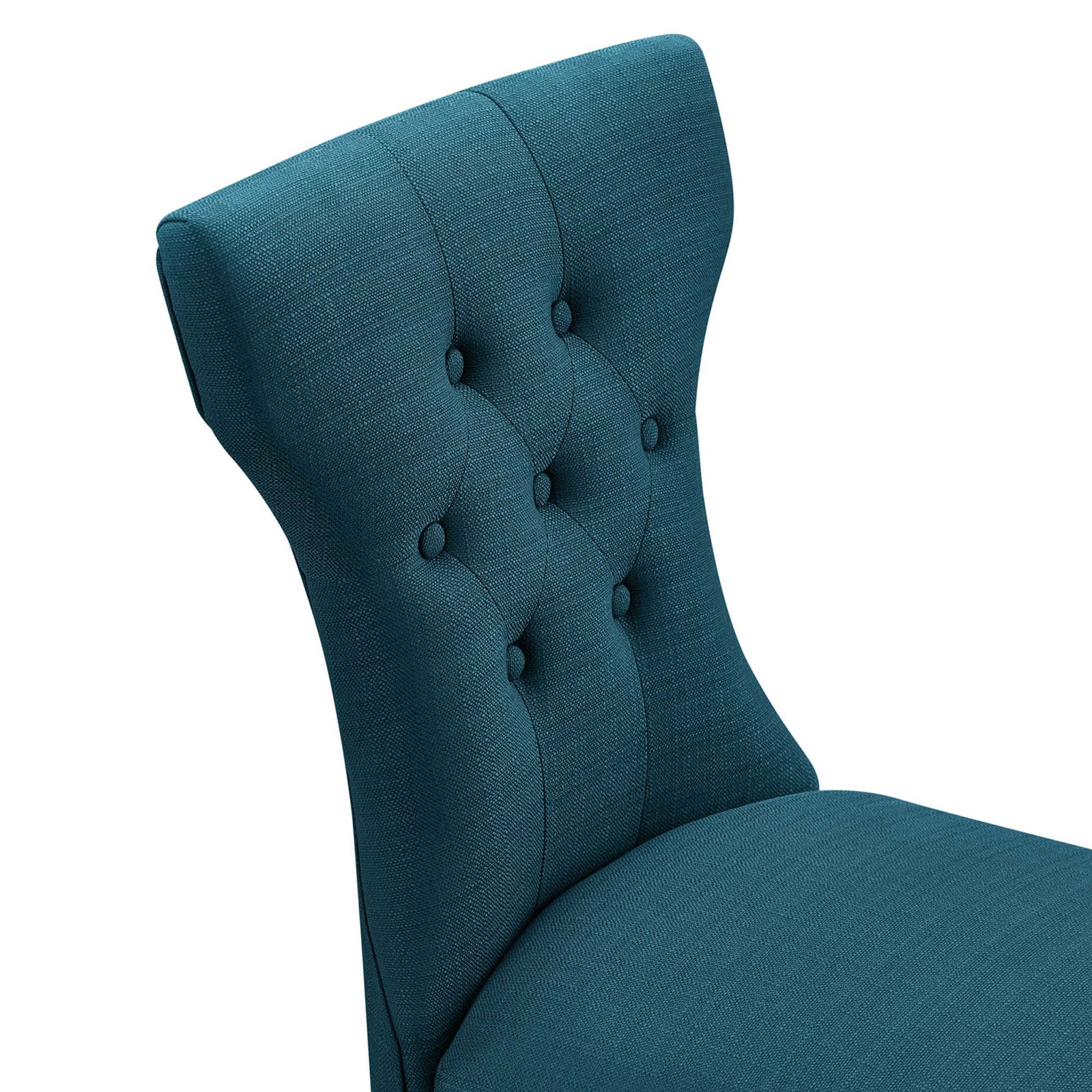 Detailed look at azure fabric backrest with elegant button tufting and sculpted silhouette || EEI-1380-AZU || detail_studio