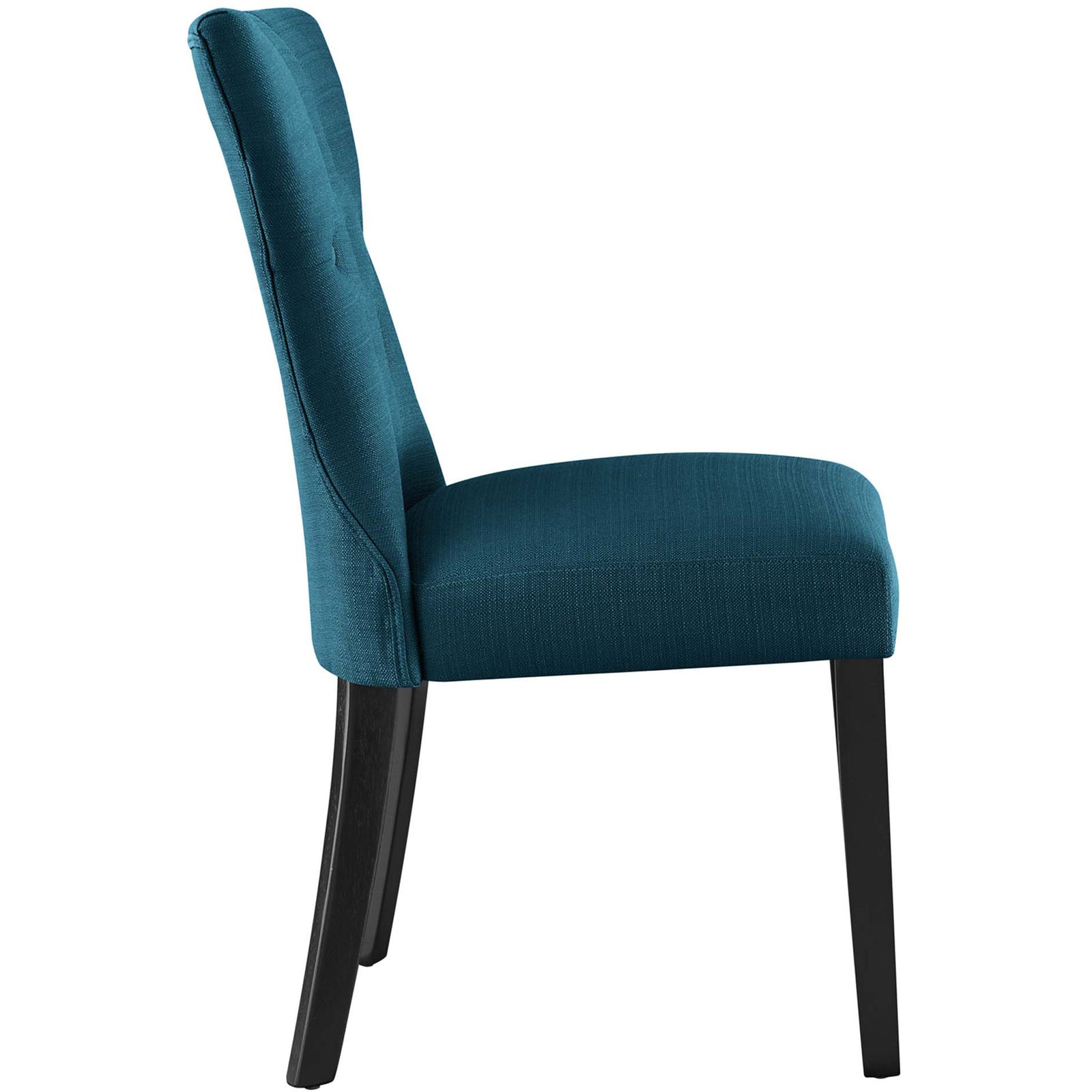 Slim azure dining chair with plush seat cushion and gracefully tapered legs || EEI-1380-AZU || side_studio