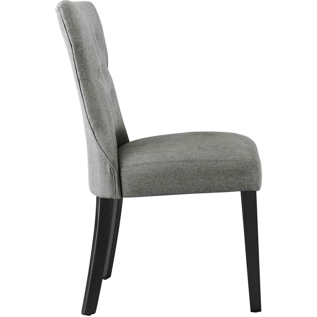 Light gray upholstered dining chair showing plush seat cushion and gently curved back for support || EEI-1380-LGR || side_studio