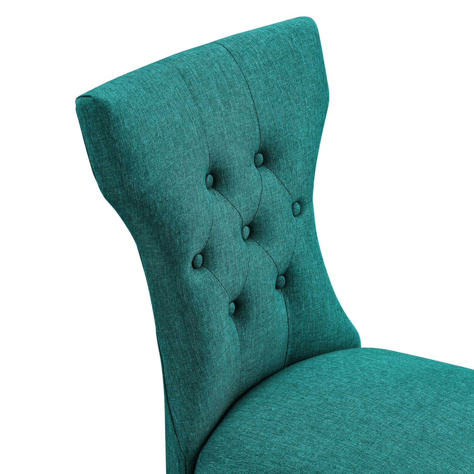 Curved teal backrest with plush button tufting and soft textured upholstery || EEI-1380-TEA || detail_studio