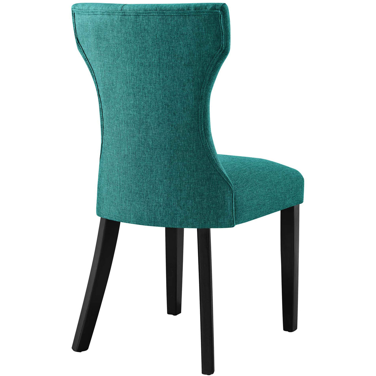 Sculpted teal chair back showcasing its elegant hourglass silhouette and tailored upholstery || EEI-1380-TEA || back_angle_studio