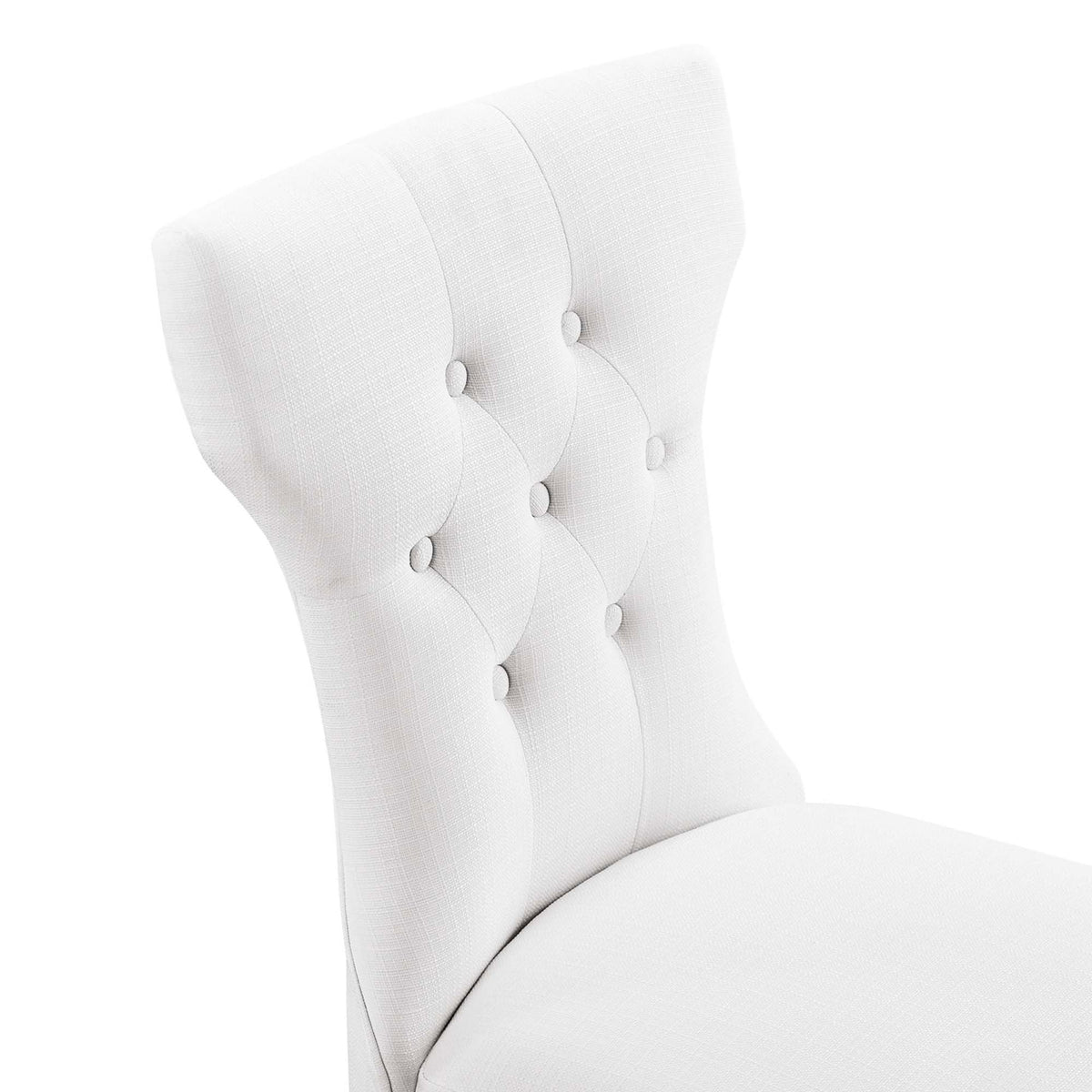 Curved white backrest with soft button tufting and tailored upholstery for added dining comfort || EEI-1380-WHI || detail_studio