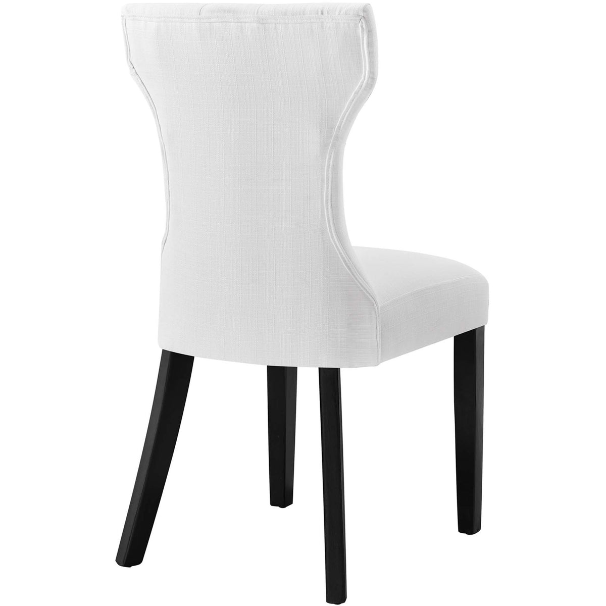 Sculpted white dining chair with hourglass back contour and neat welted seams for a refined look || EEI-1380-WHI || back_angle_studio