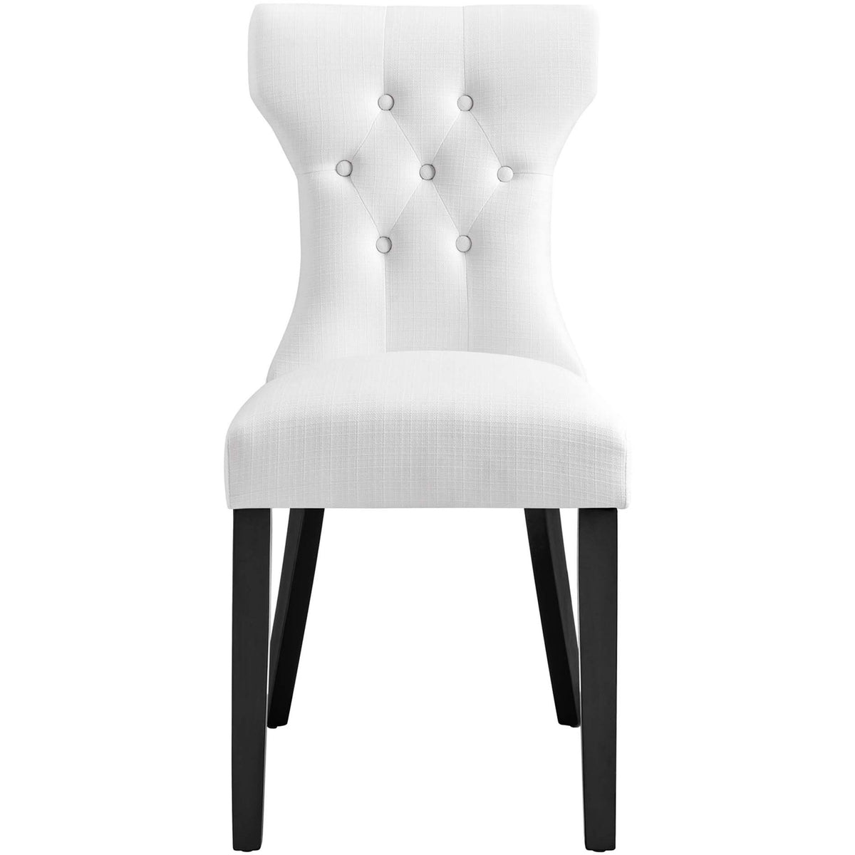 White button-tufted dining chair with plush cushioned seat and slim waist for sophisticated style || EEI-1380-WHI || front_studio