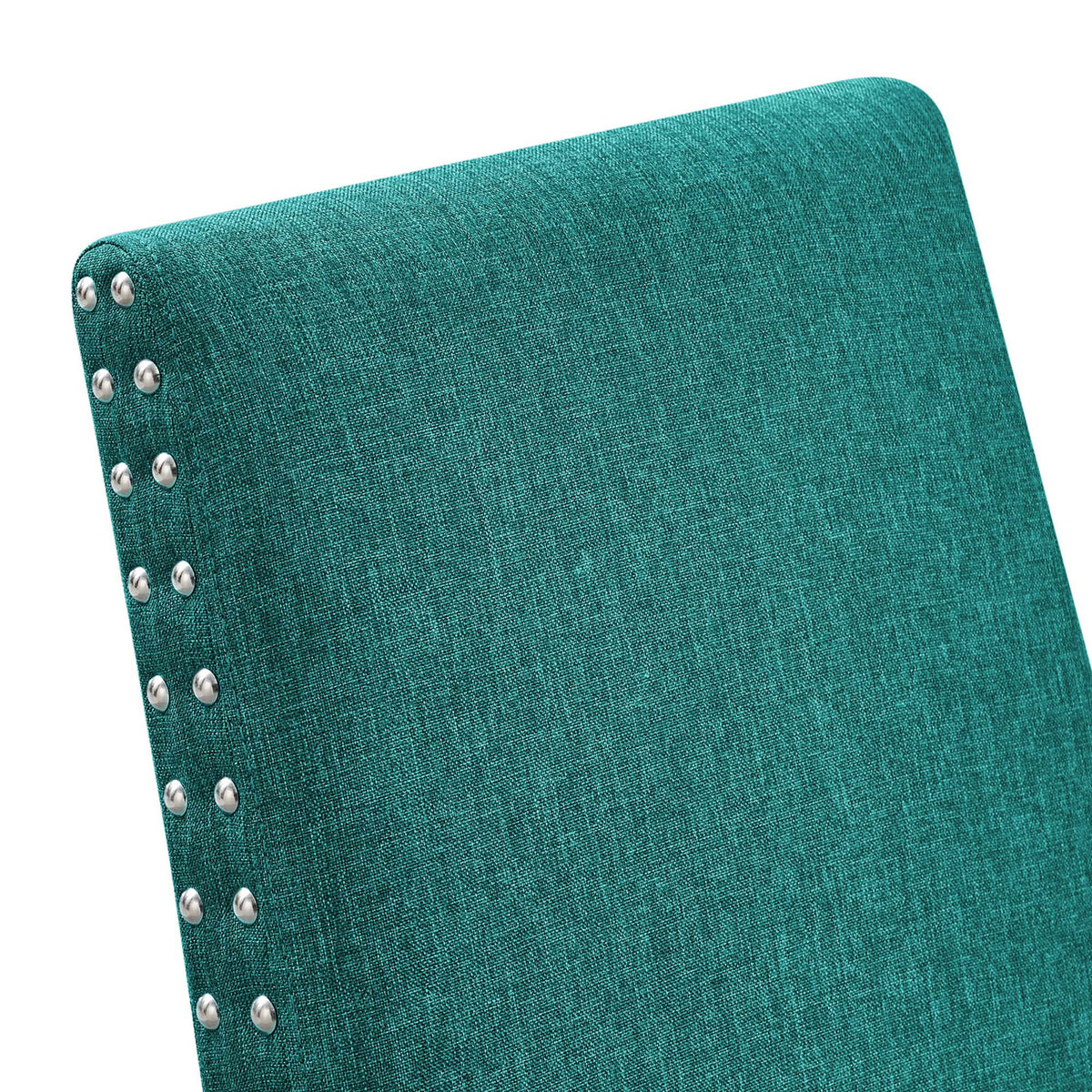Teal upholstery detail highlighting the smooth fabric texture and polished nailhead accents along the chair back || EEI-1384-TEA || detail_studio