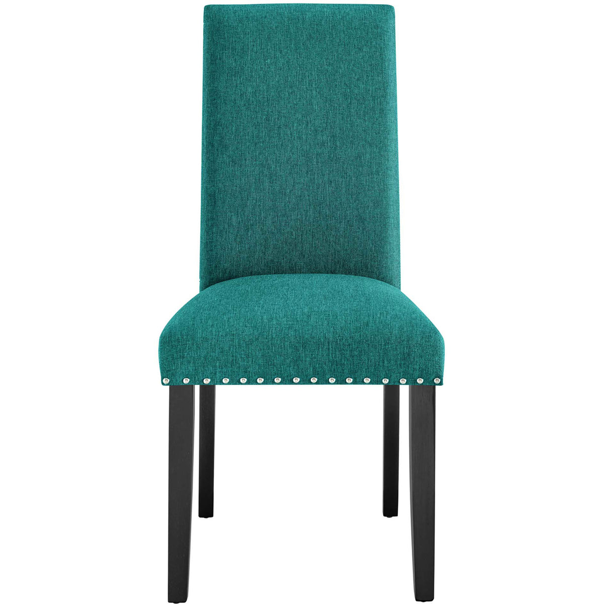 Teal Parcel dining chair with smooth upholstered seat, nailhead trim, and sturdy espresso wood legs || EEI-1384-TEA || front_studio