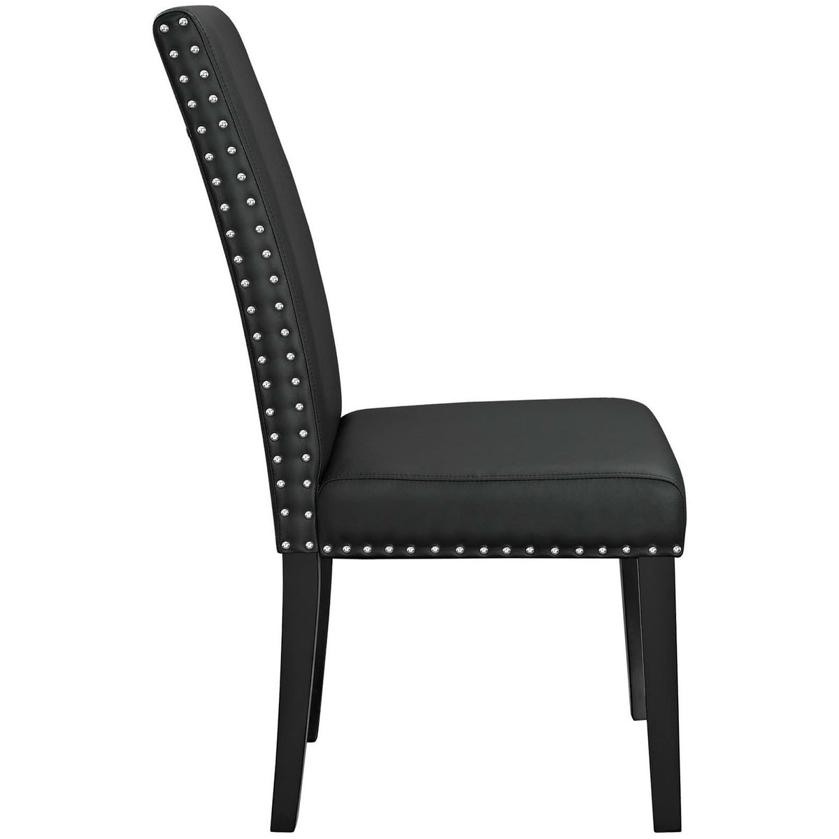 Black faux leather chair with thick cushioned seat, sleek straight legs, and slim silhouette || EEI-1491-BLK || side_studio