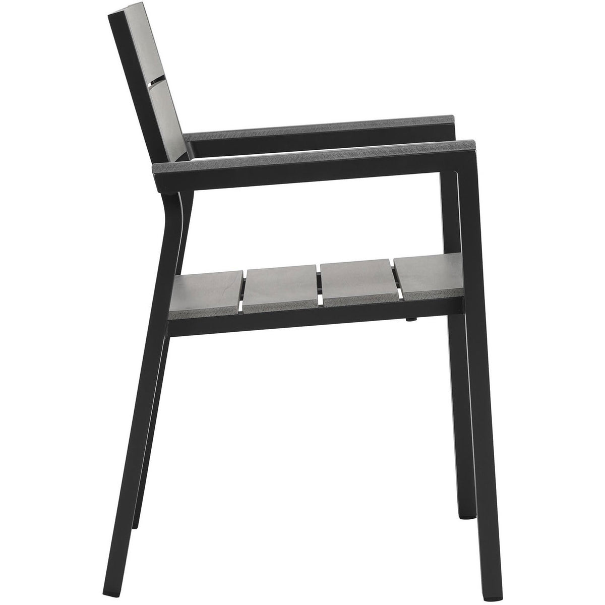 Slim profile of brown and gray patio armchair with clean modern lines || EEI-1506-BRN-GRY || side_studio