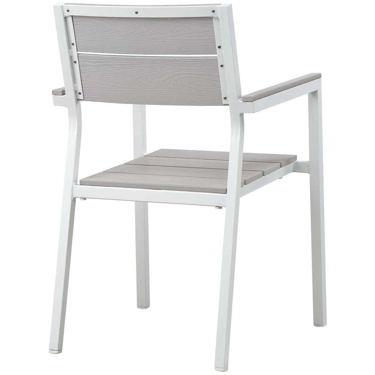 White armchair highlighting the light gray slatted backrest and legs || EEI-1506-WHI-LGR || back_angle_studio