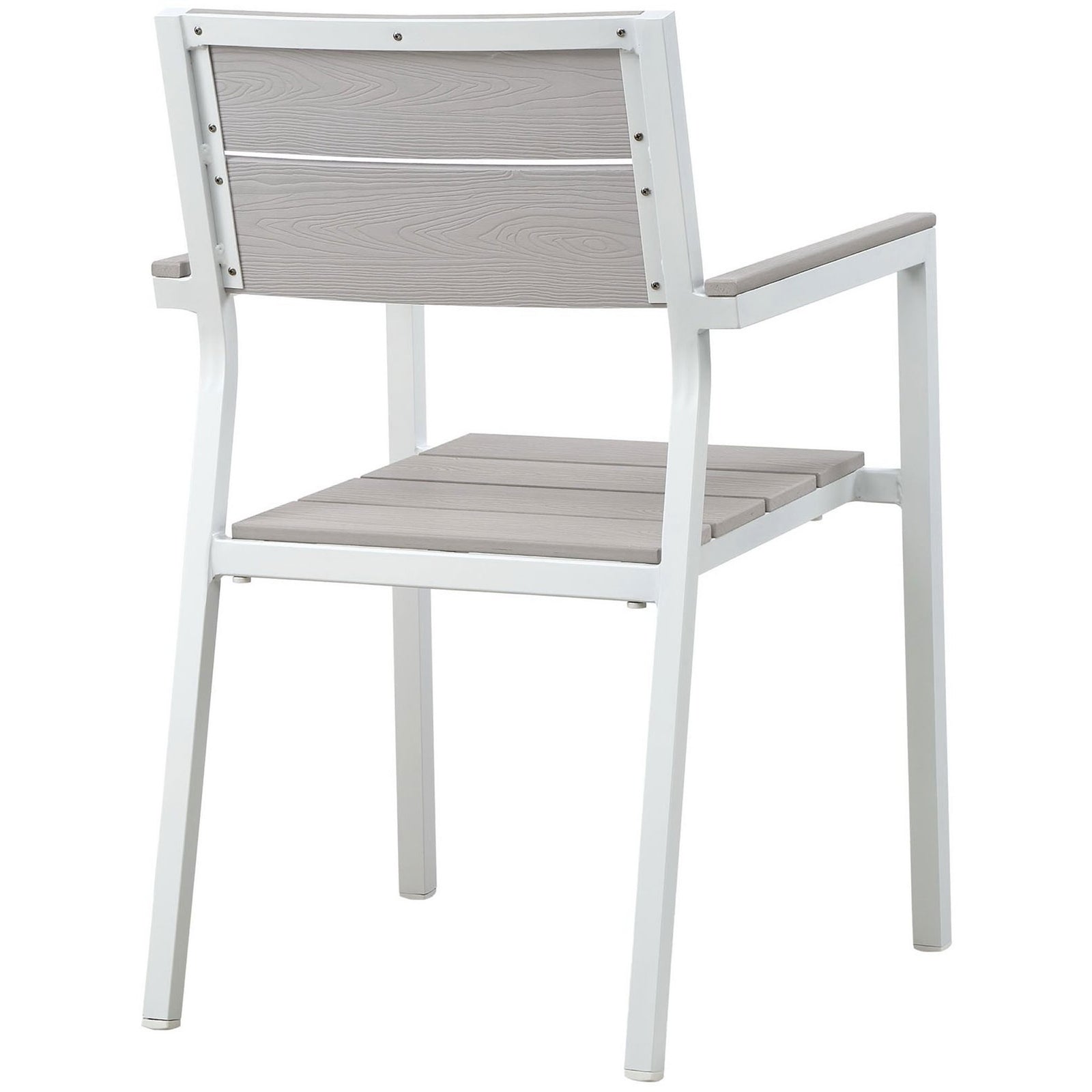 White armchair highlighting the light gray slatted backrest and legs || EEI-1506-WHI-LGR || back_angle_studio