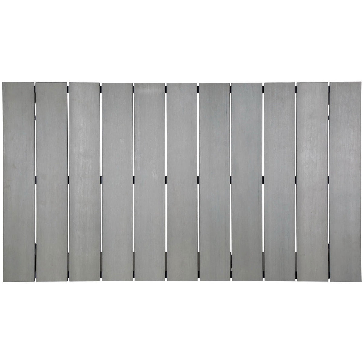 Light gray wood-look slatted tabletop highlighting the modern outdoor finish and texture. || EEI-1508-BRN-GRY || top_studio