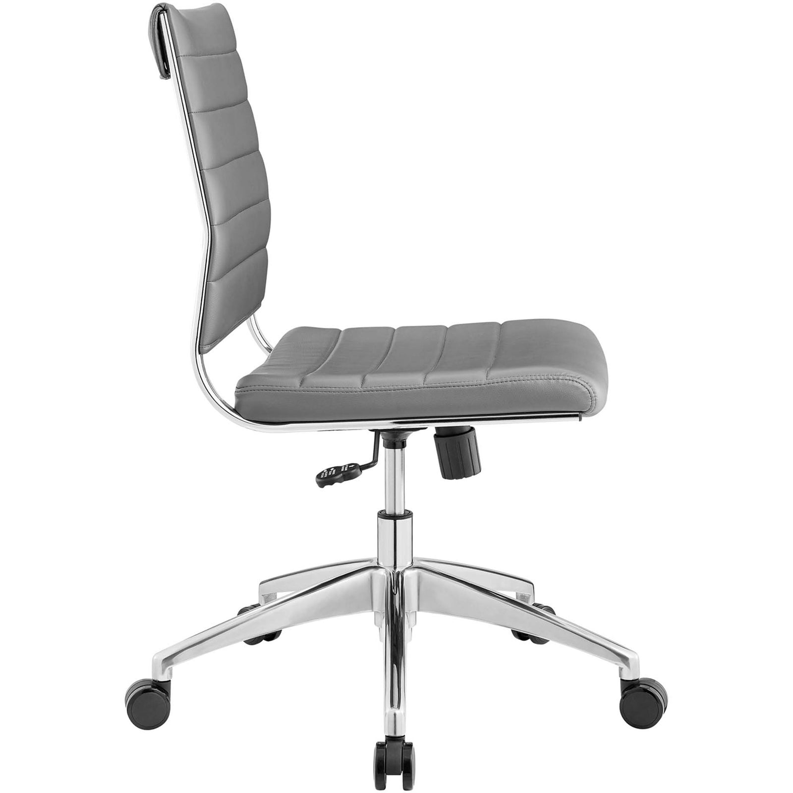 Slim gray task chair with contoured seat cushion, ergonomic tilt controls, and smooth-rolling casters || EEI-1525-GRY || side_studio