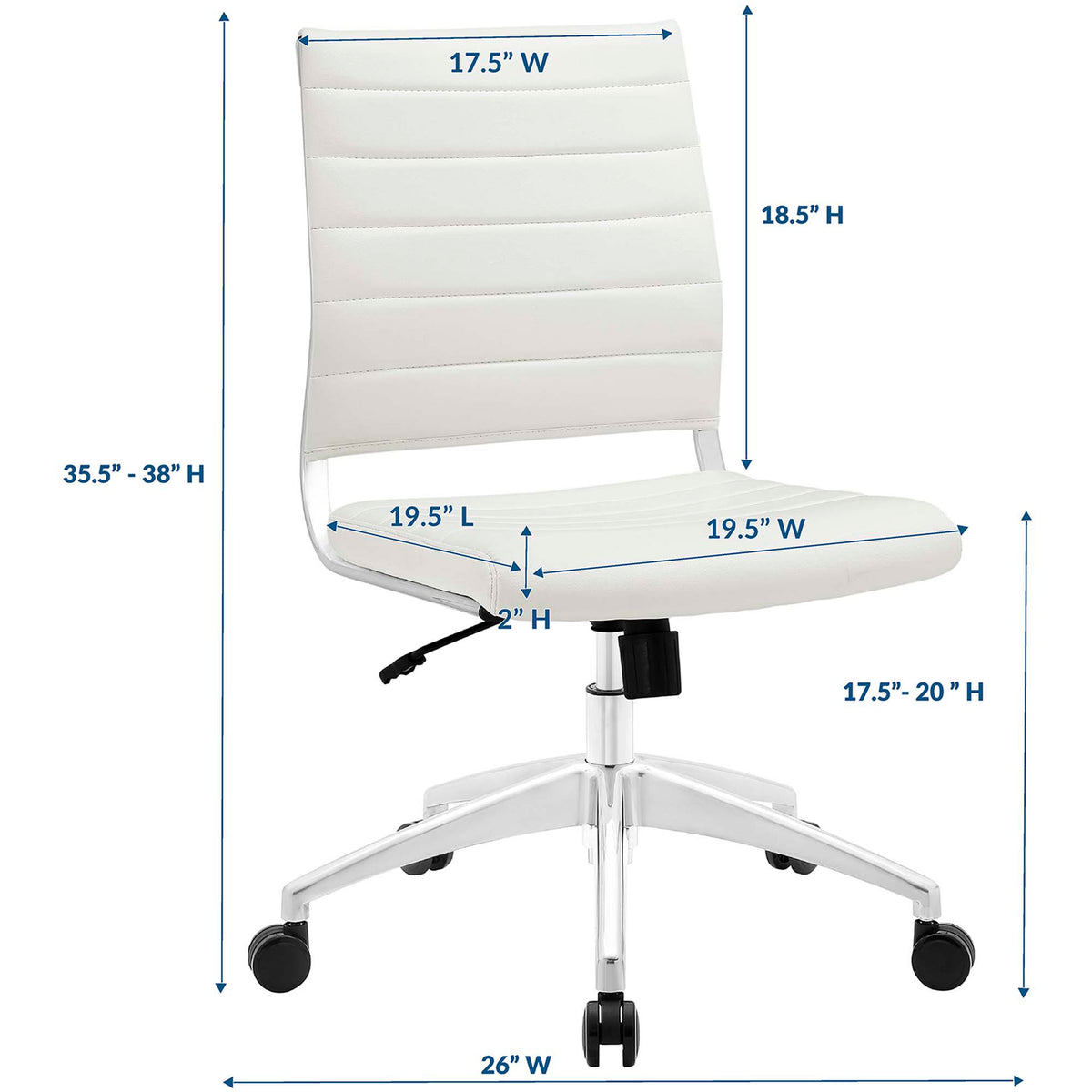 Compact white office chair offering supportive seating and adjustable comfort for modern workspaces. || EEI-1525-WHI || dimension_studio