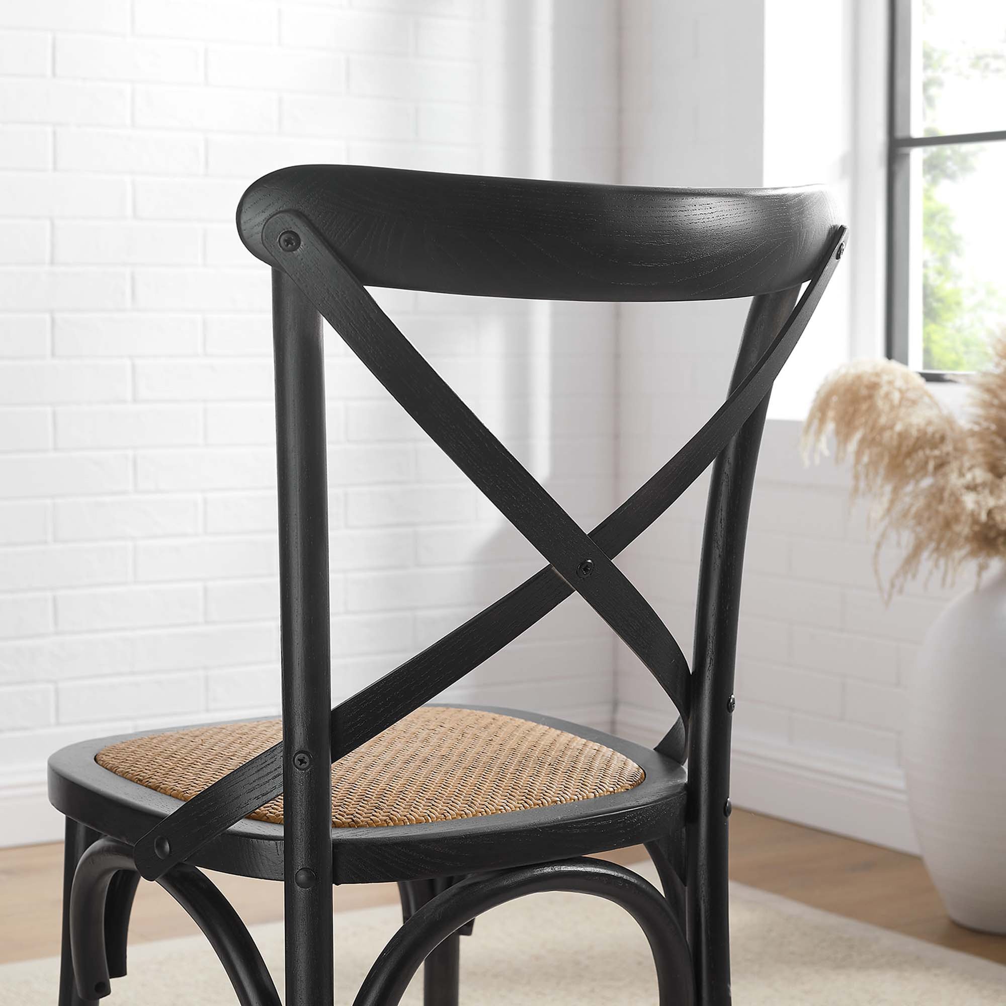 Gentry Rattan Seat Dining Side Chair Black