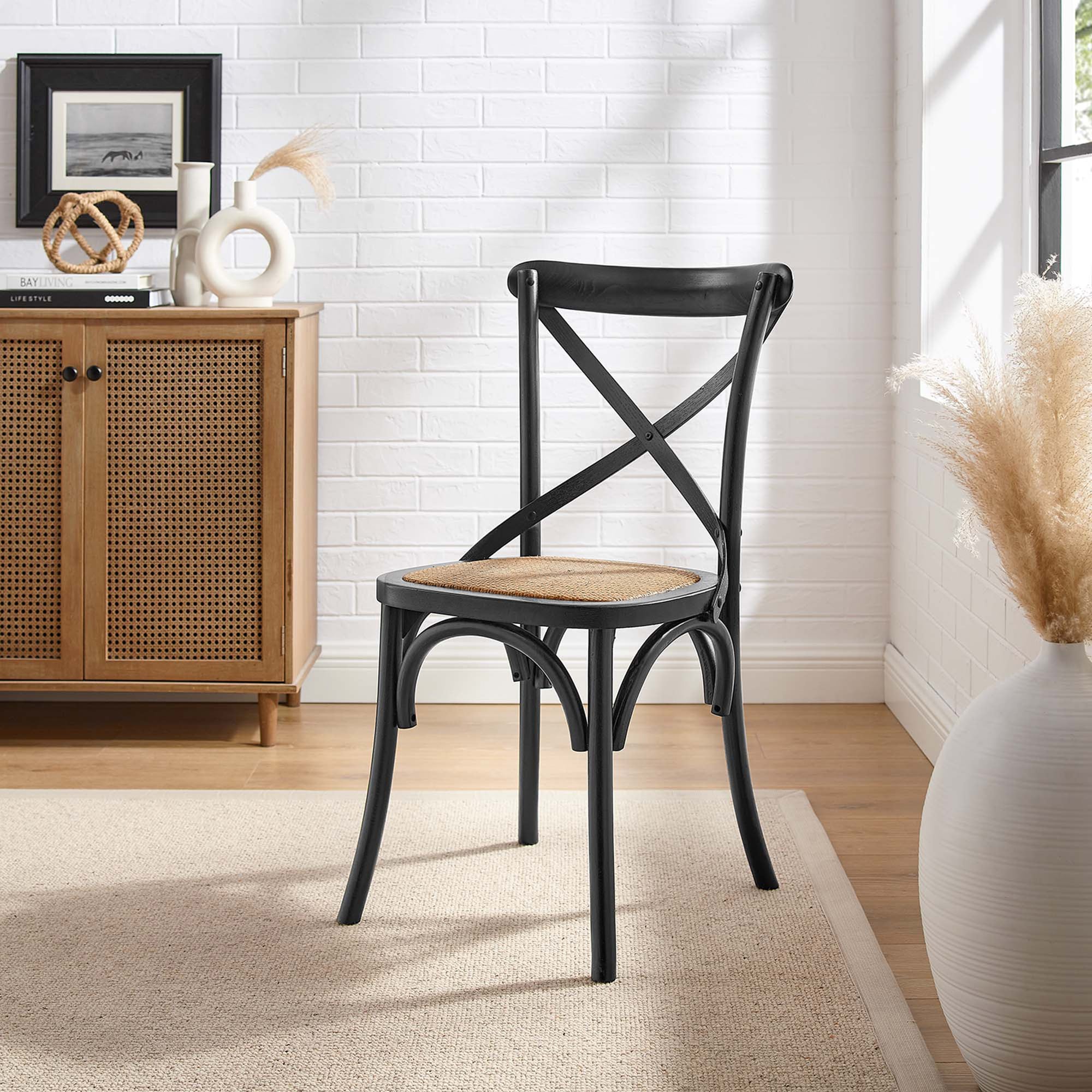 Gentry Rattan Seat Dining Side Chair Black