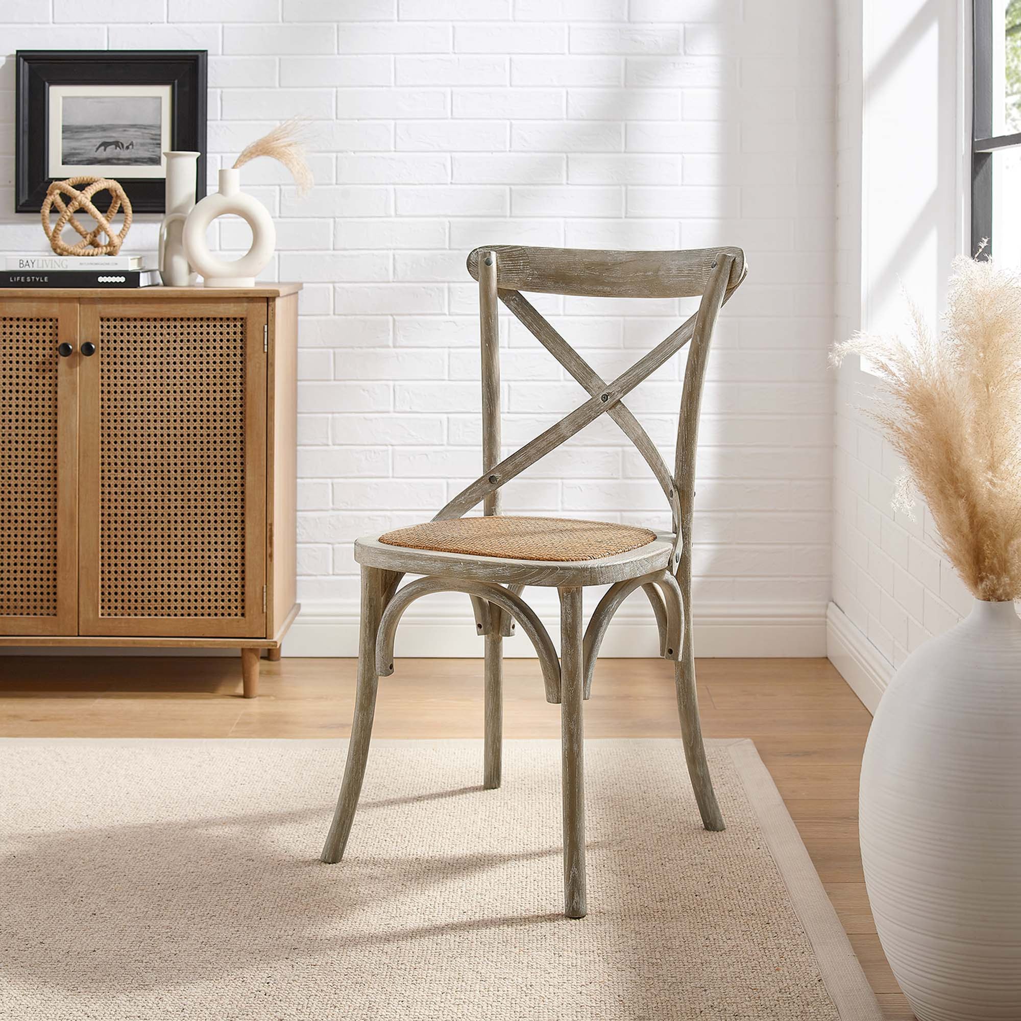 Gentry Rattan Seat Dining Side Chair Gray