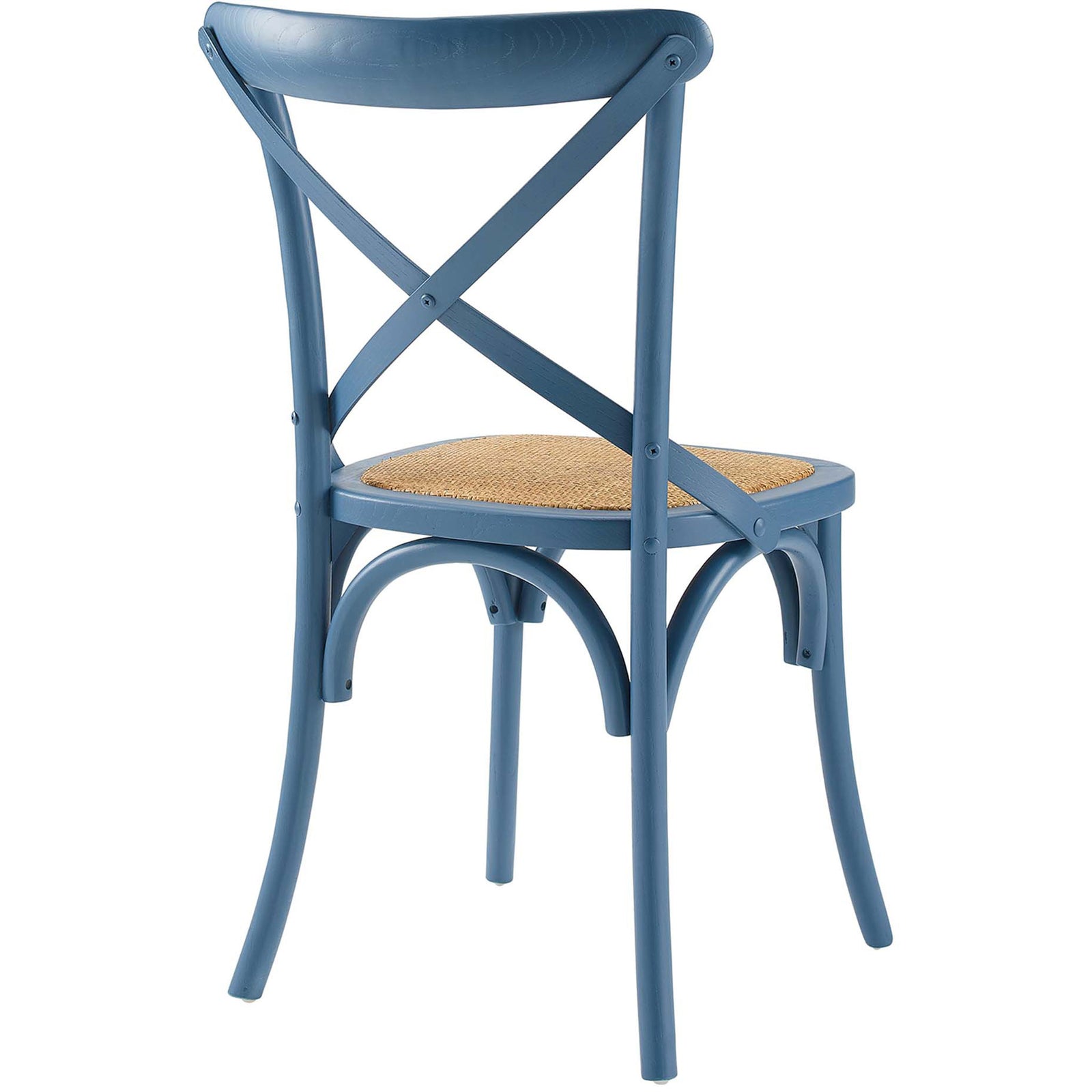 Harbor blue dining chair featuring sculpted cross-back design and arched leg braces || EEI-1541-HAR || back_angle_studio