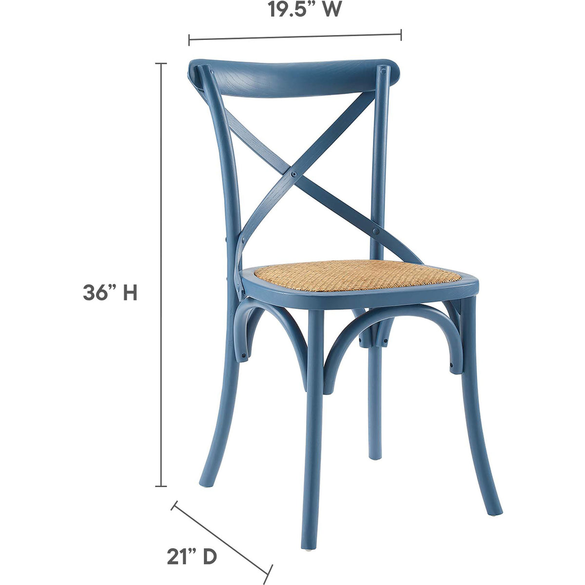 Gear dining side chair with clearly labeled height, width, and depth dimensions || EEI-1541-HAR || dimension_studio