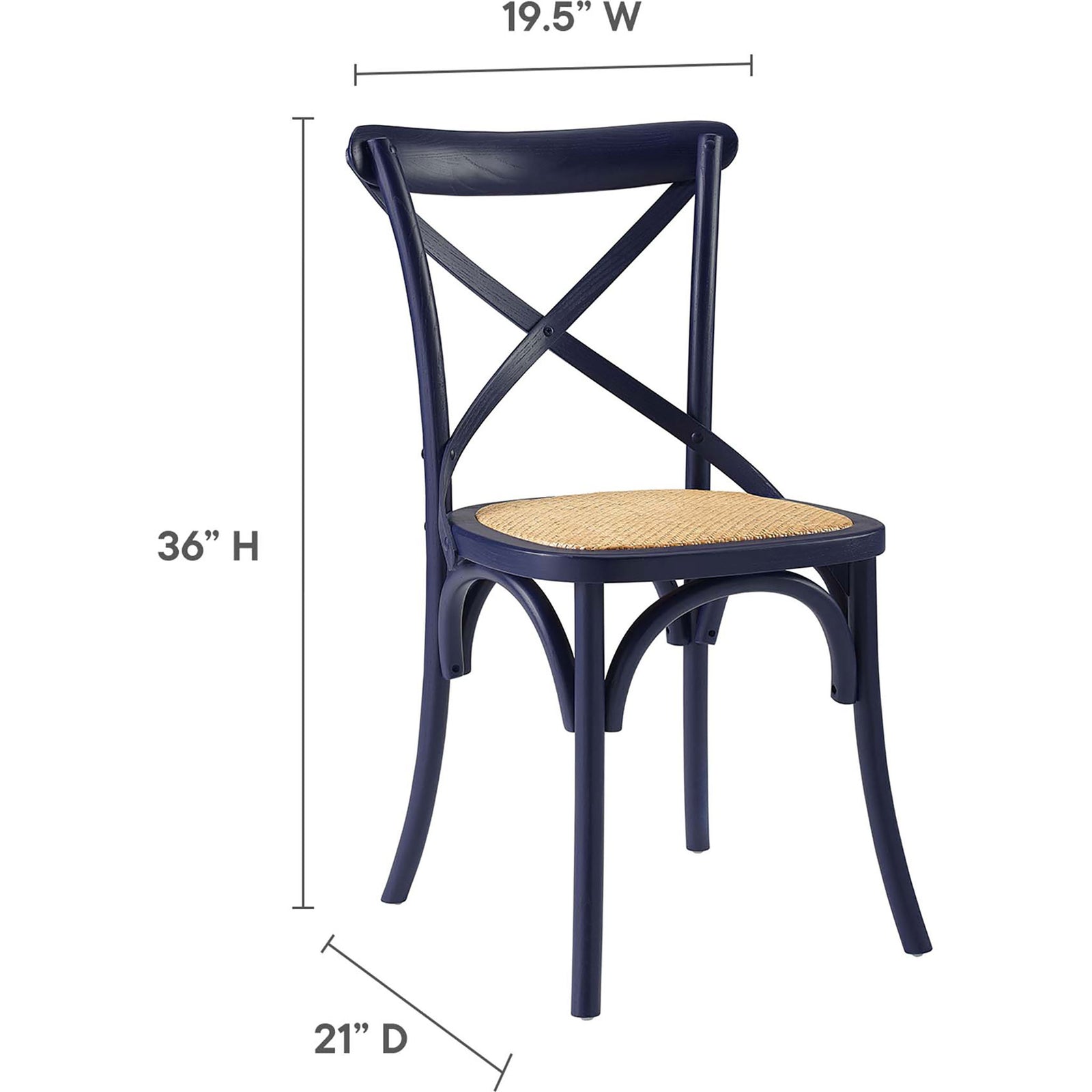 Size guide for midnight blue dining chair showing height, width, and depth measurements. || EEI-1541-MID || dimension_studio